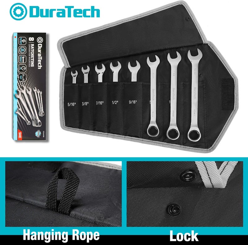 DURATECH Ratcheting Wrench Set, Combination Wrench Set, SAE, 8-piece, 5/16" to 3/4", CR-V Steel, with Pouch - Image 5